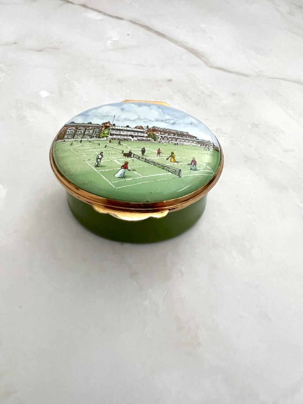 Crummles Vintage Tennis Enamel Box English Hand Painted Trinket Box Wimbledon